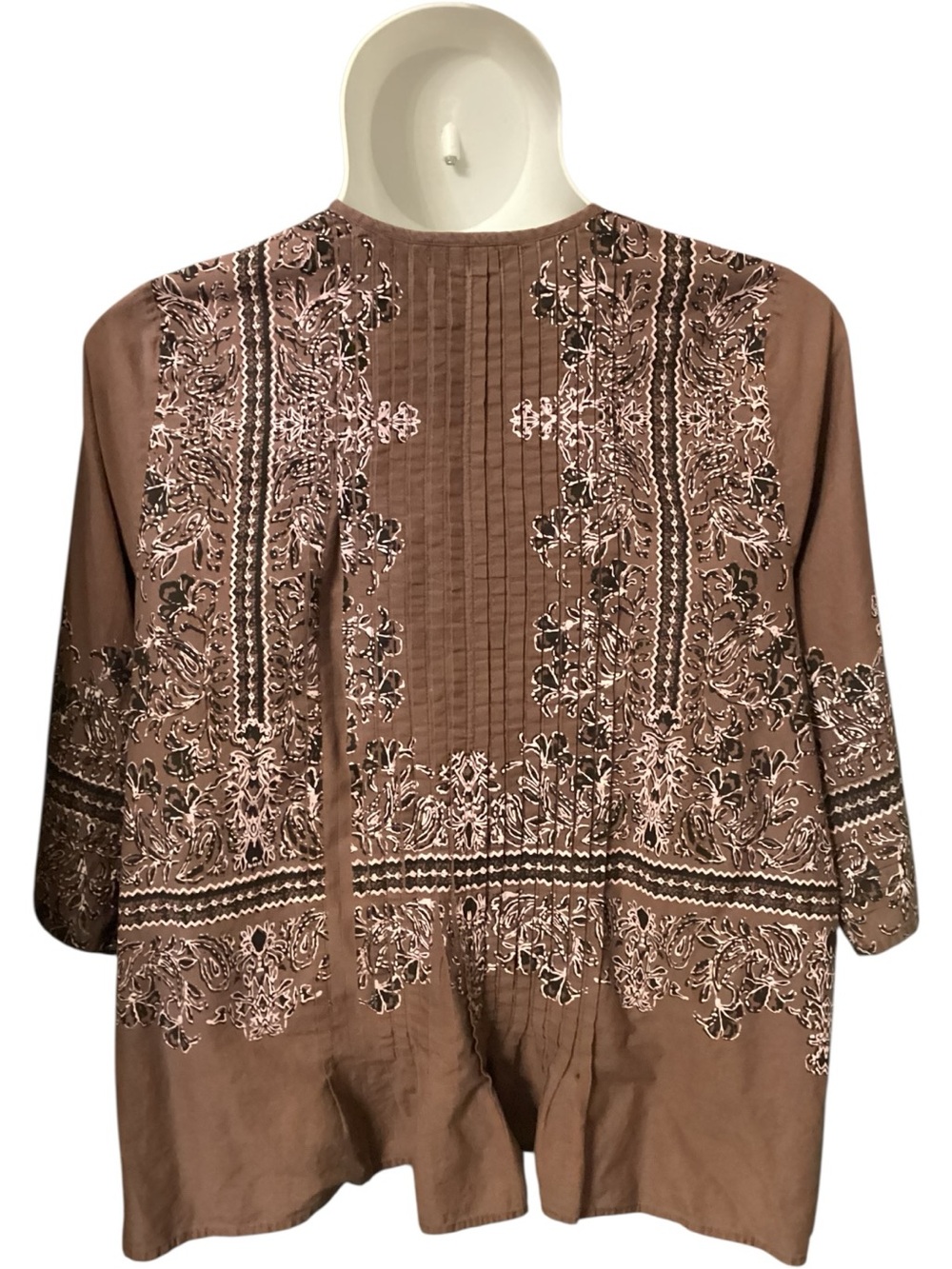 Denim 24/7 Plus Size Embroidered Brown Peasant Blouse 20W 100% Cotton - Picture 5 of 11